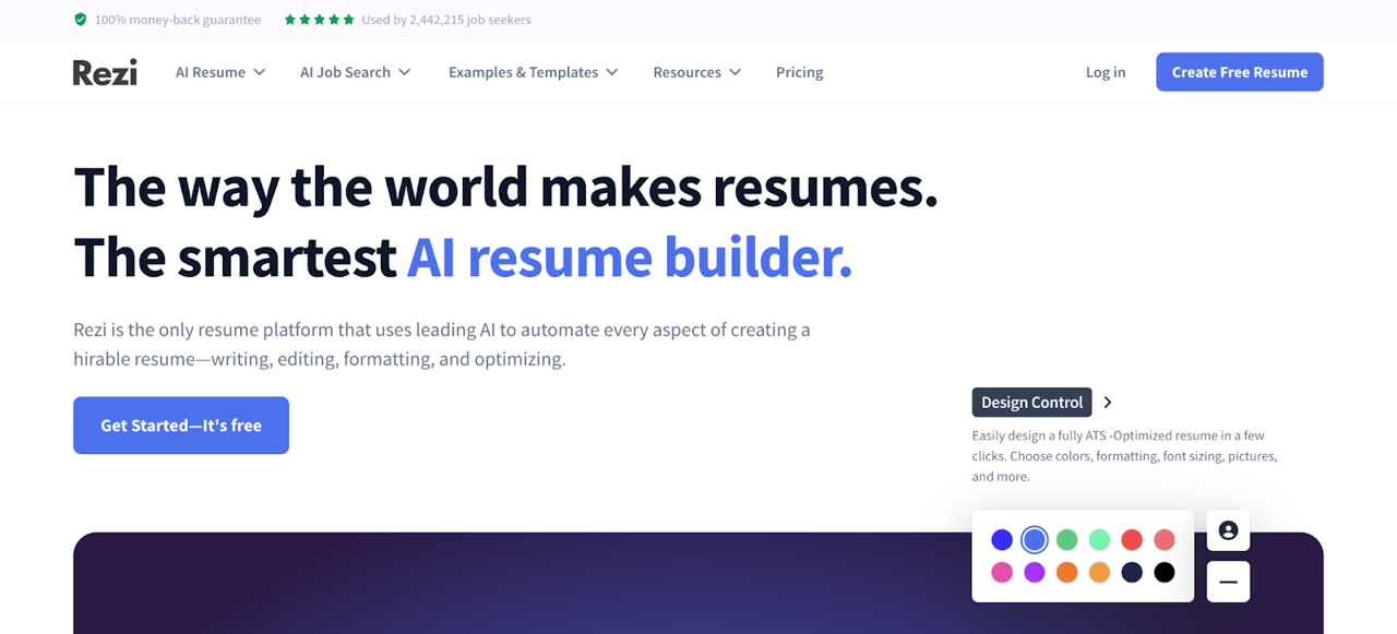 The website homepage of Rezi