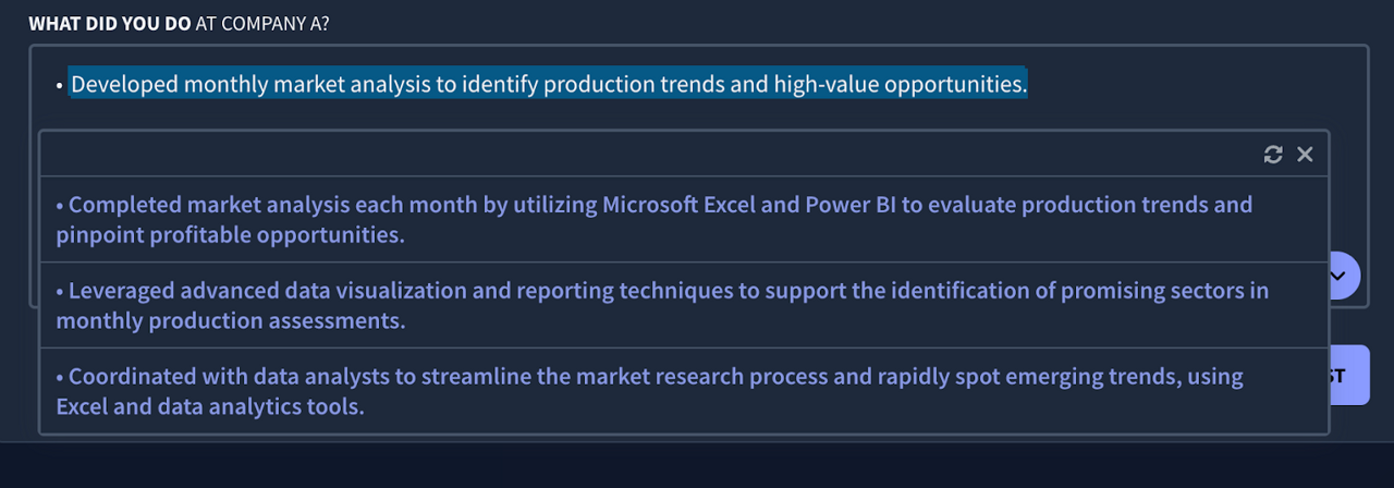 Rezi bullet point editor